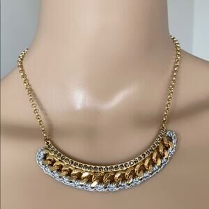 SB Women Gold Tone 16 Inches Diamond Accent Silver Trim Chain Necklace